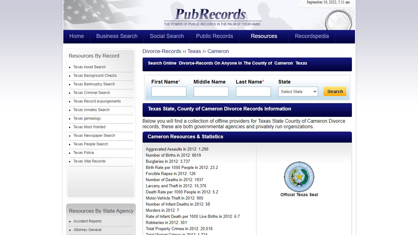 Cameron County, Texas Divorce Records